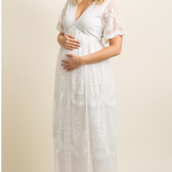 PinkBlush White Lace Mesh Maternity Maxi D… - Picture 4 of 14
